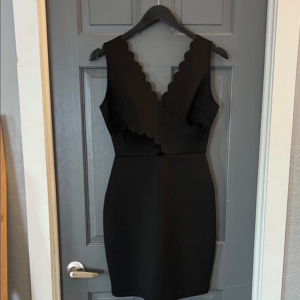 Soprano Black Scalloped Mini Scuba Dress HALI